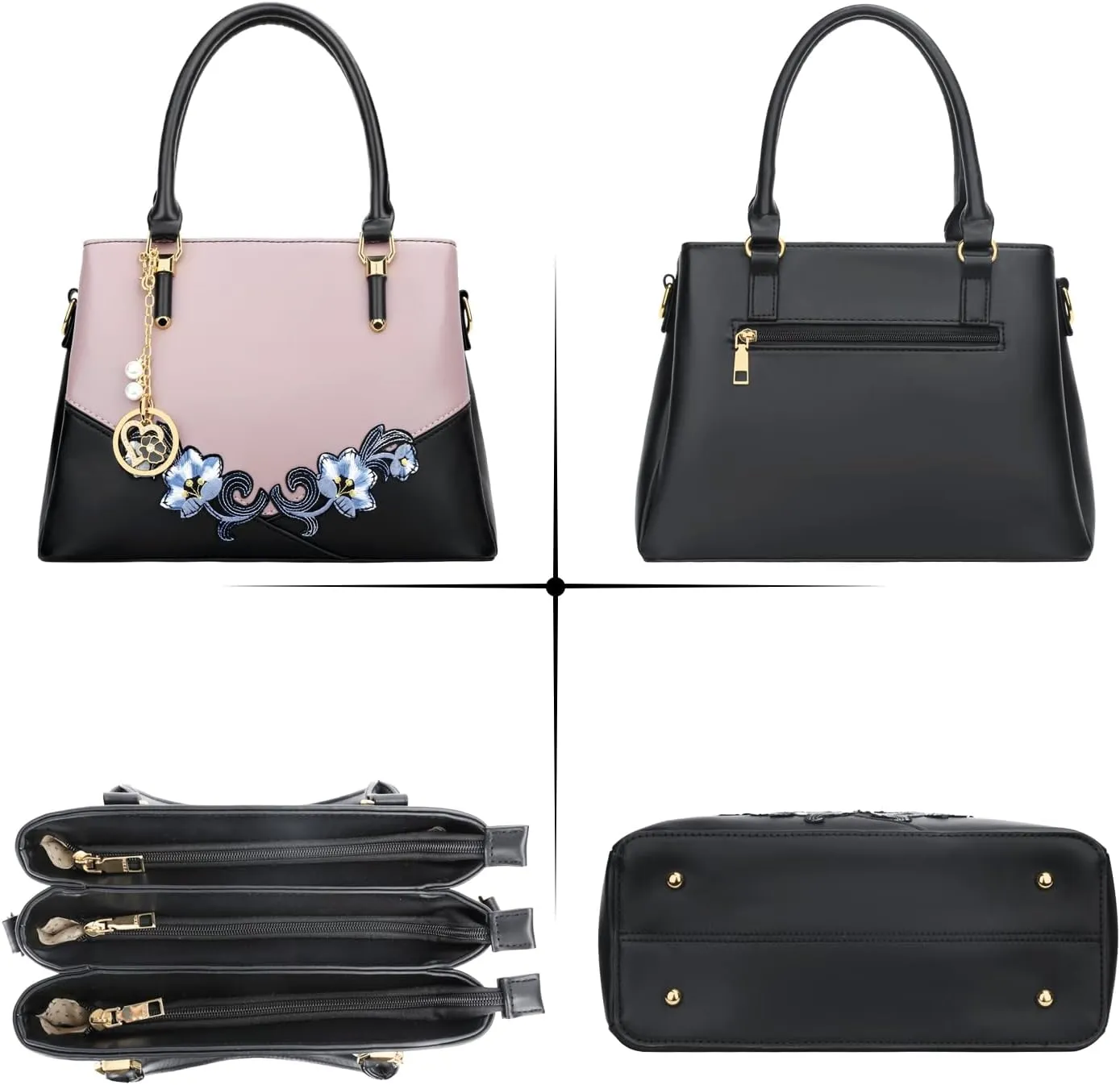 KKXIU 3 Zippered Compartments Purses and Handbags for Women Top Handle Satchel Shoulder Ladies Bags
