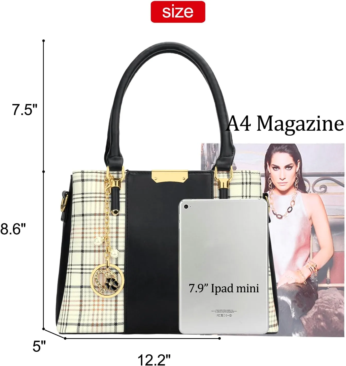 KKXIU 3 Zippered Compartments Purses and Handbags for Women Top Handle Satchel Shoulder Ladies Bags