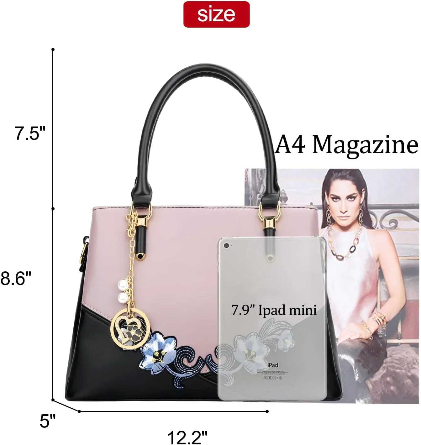 KKXIU 3 Zippered Compartments Purses and Handbags for Women Top Handle Satchel Shoulder Ladies Bags