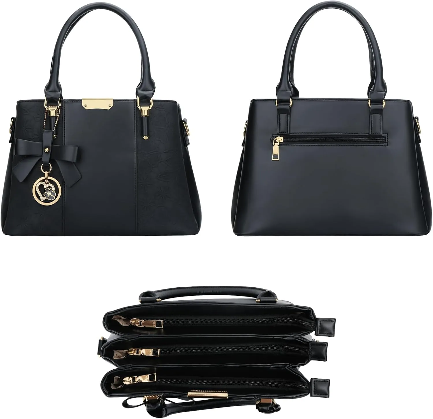KKXIU 3 Zippered Compartments Purses and Handbags for Women Top Handle Satchel Shoulder Ladies Bags