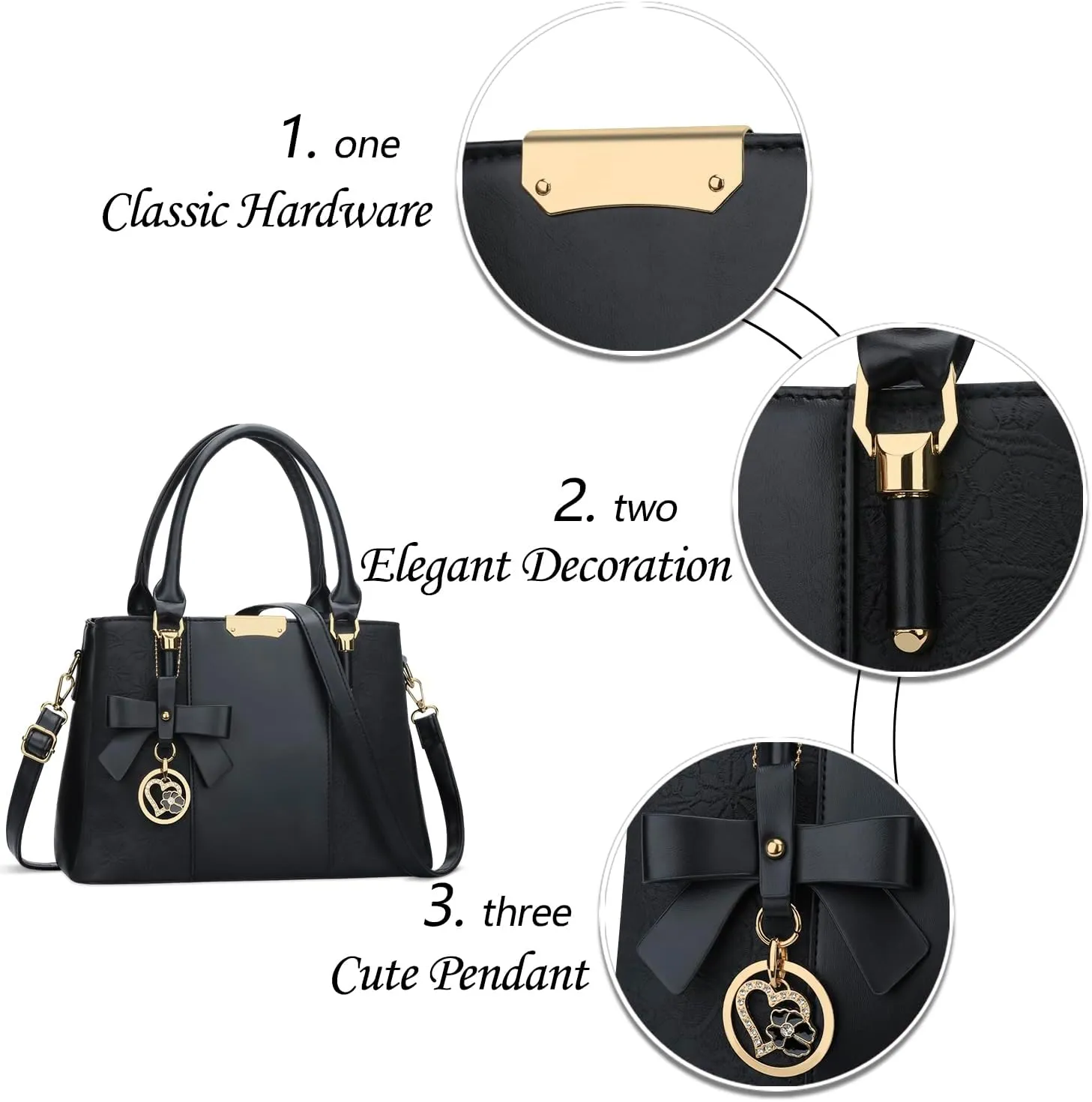 KKXIU 3 Zippered Compartments Purses and Handbags for Women Top Handle Satchel Shoulder Ladies Bags