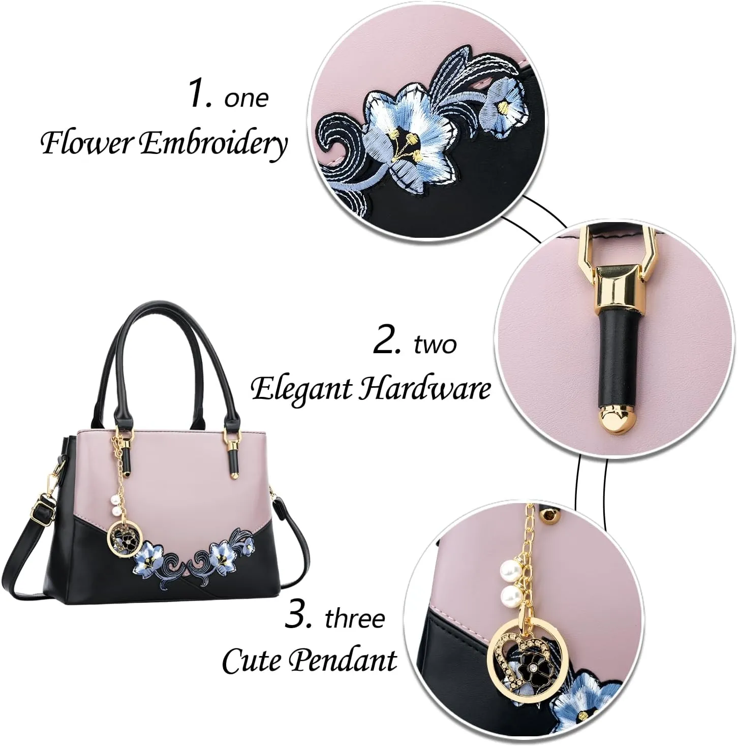 KKXIU 3 Zippered Compartments Purses and Handbags for Women Top Handle Satchel Shoulder Ladies Bags