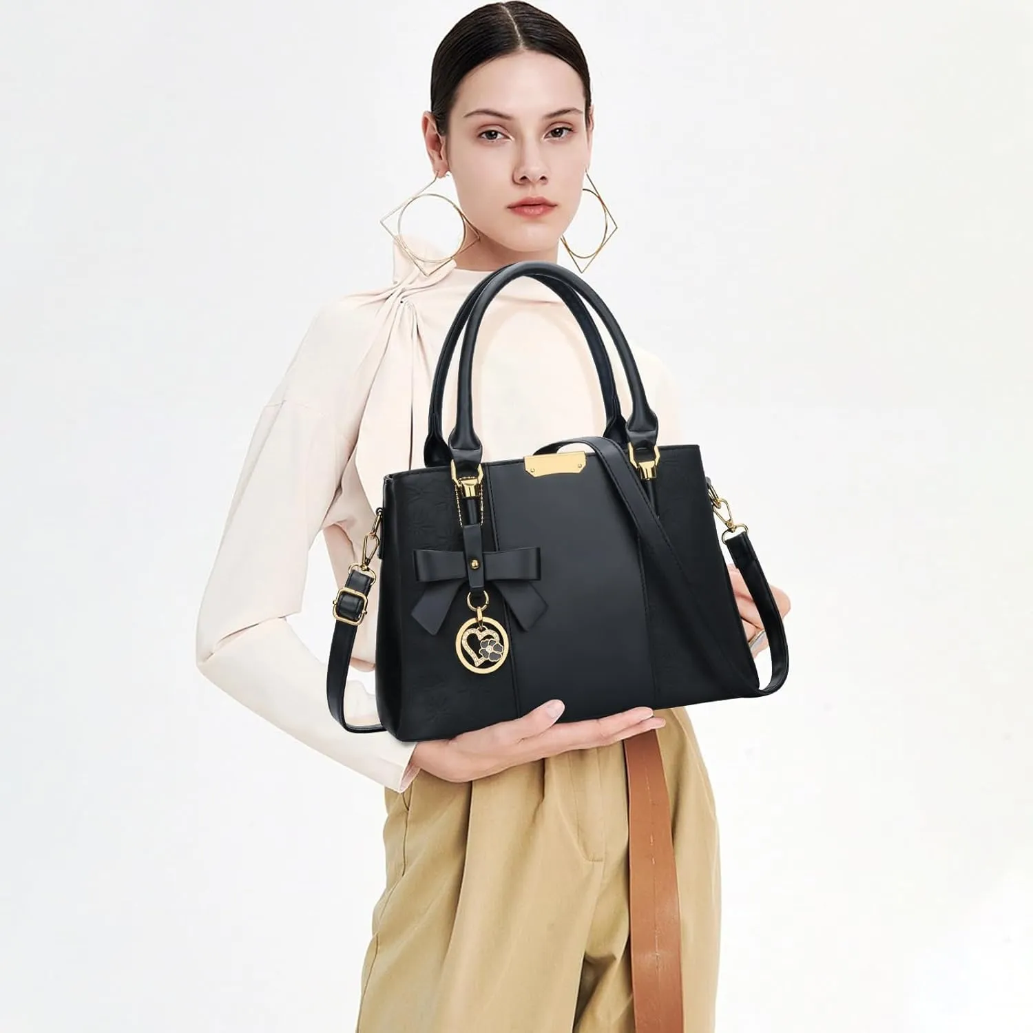 KKXIU 3 Zippered Compartments Purses and Handbags for Women Top Handle Satchel Shoulder Ladies Bags