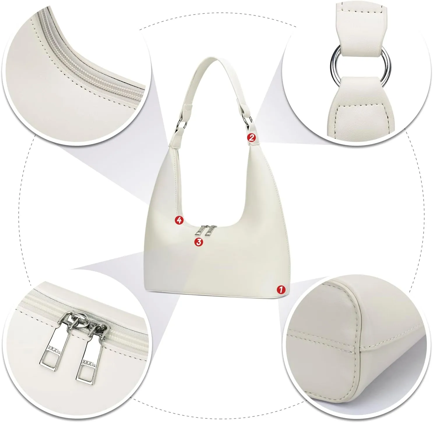 KKXIU Shoulder Bags for Women, Underarm Hobo Handbag Clutch Crossbody Purse with Removable Strap and Zipper Closure