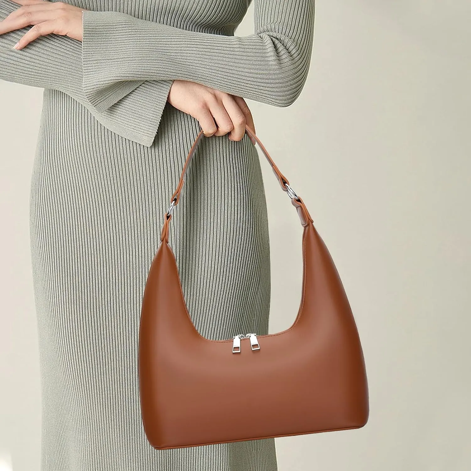 KKXIU Shoulder Bags for Women, Underarm Hobo Handbag Clutch Crossbody Purse with Removable Strap and Zipper Closure