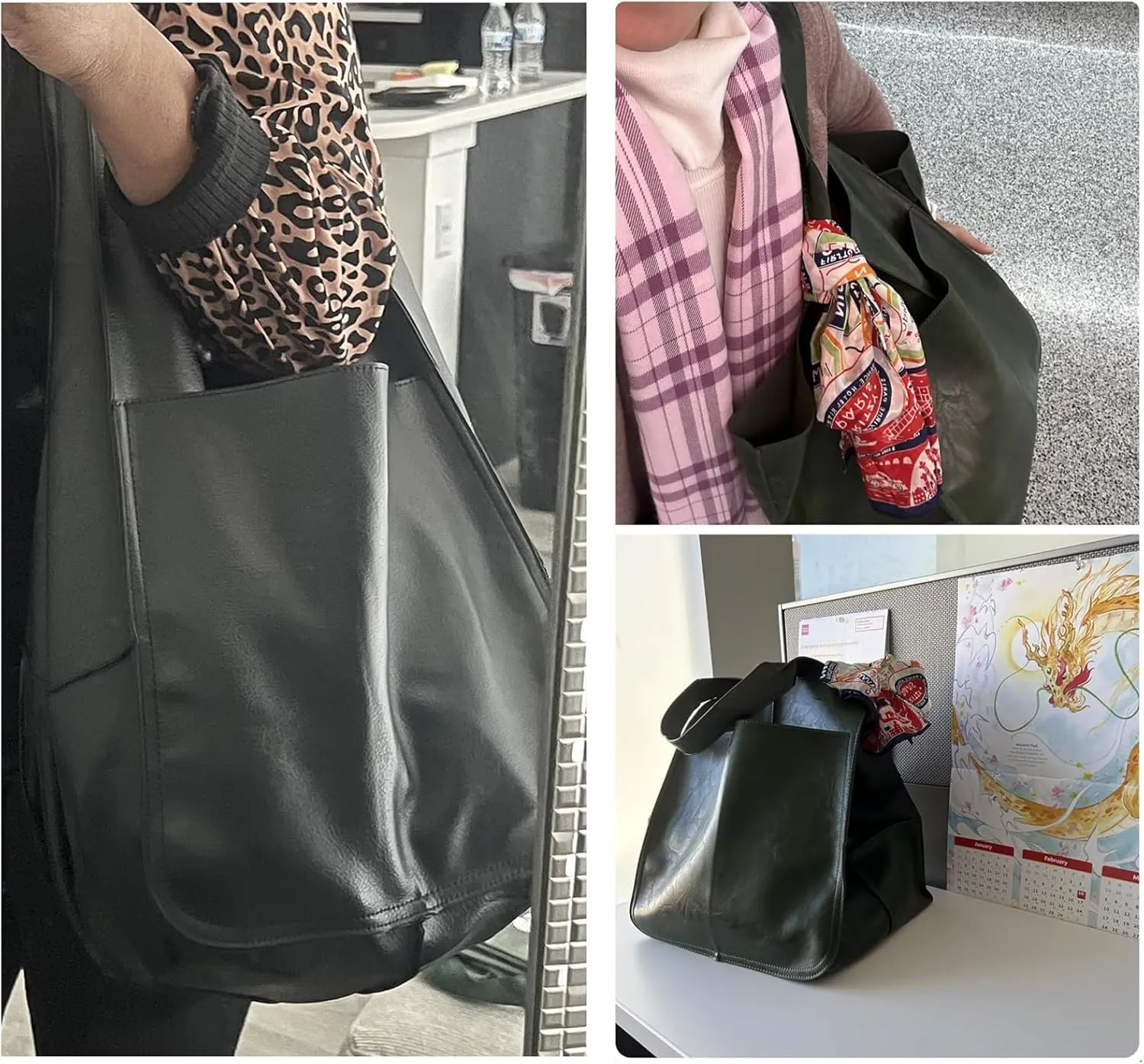 KlaOYer Oversized Leather Tote Bag Huge Capacity Work Hobo Pu Leather Bucket Purse And Handbag Large Soft Travel Shopping Bag