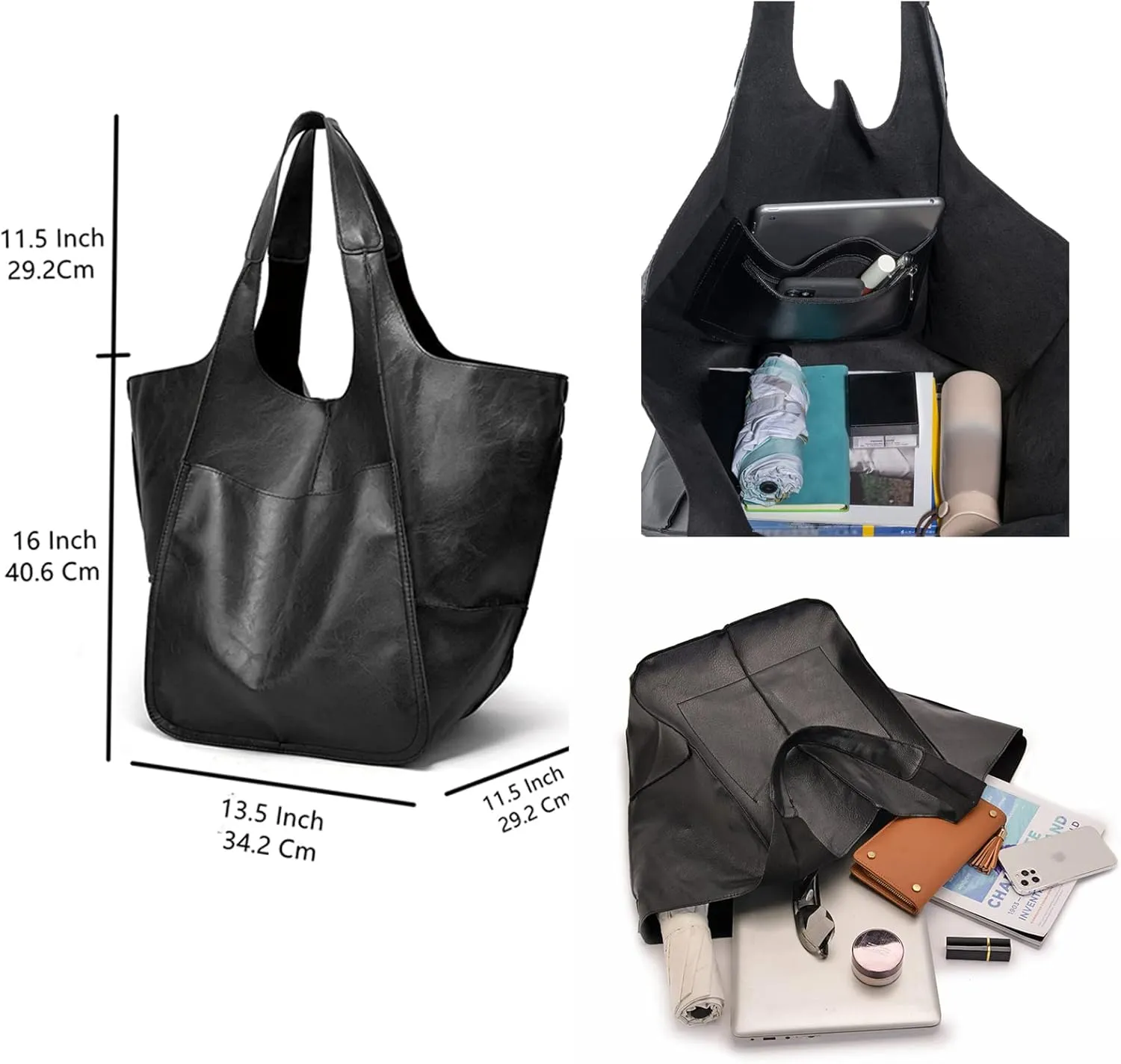KlaOYer Oversized Leather Tote Bag Huge Capacity Work Hobo Pu Leather Bucket Purse And Handbag Large Soft Travel Shopping Bag