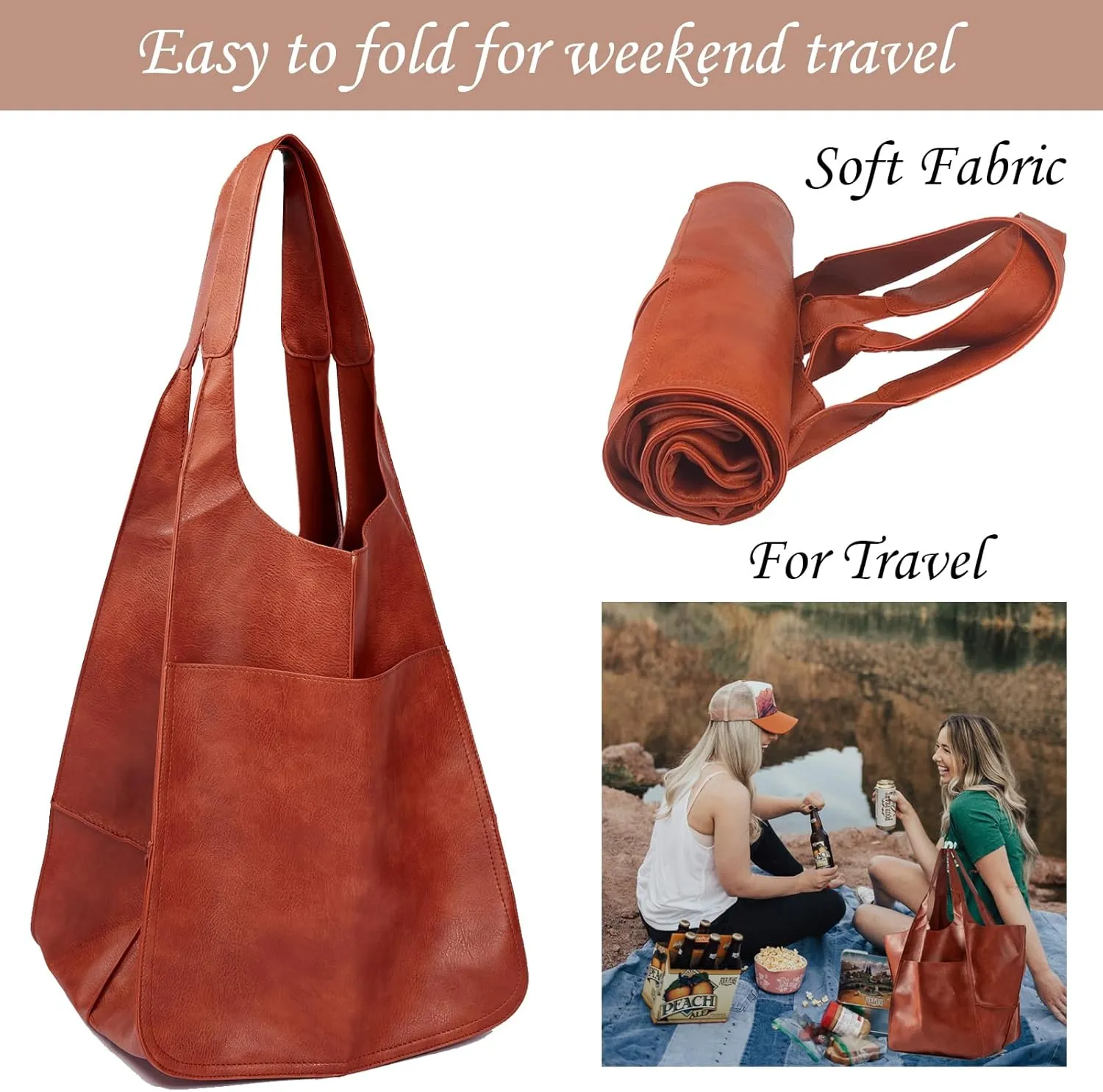 KlaOYer Oversized Leather Tote Bag Huge Capacity Work Hobo Pu Leather Bucket Purse And Handbag Large Soft Travel Shopping Bag
