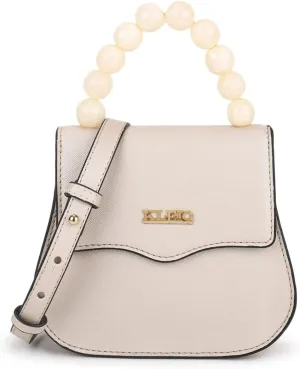 KLEIO Women's Vegan Leather Top Handle Mini Handbag With Detachable Sling For Crossbody Wear Cream-1