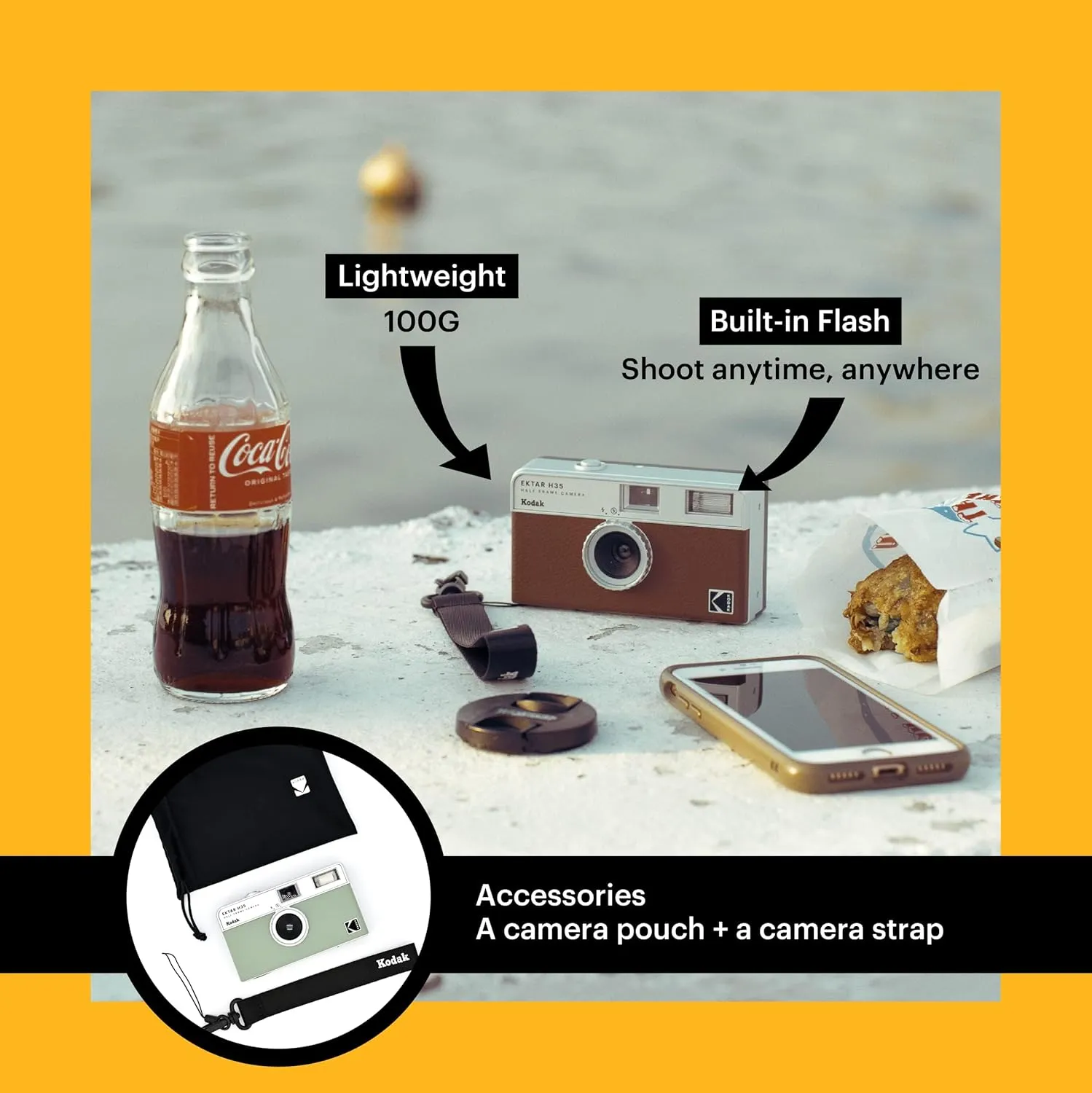 KODAK EKTAR H35 Half Frame Film Camera (Off-White, Single)