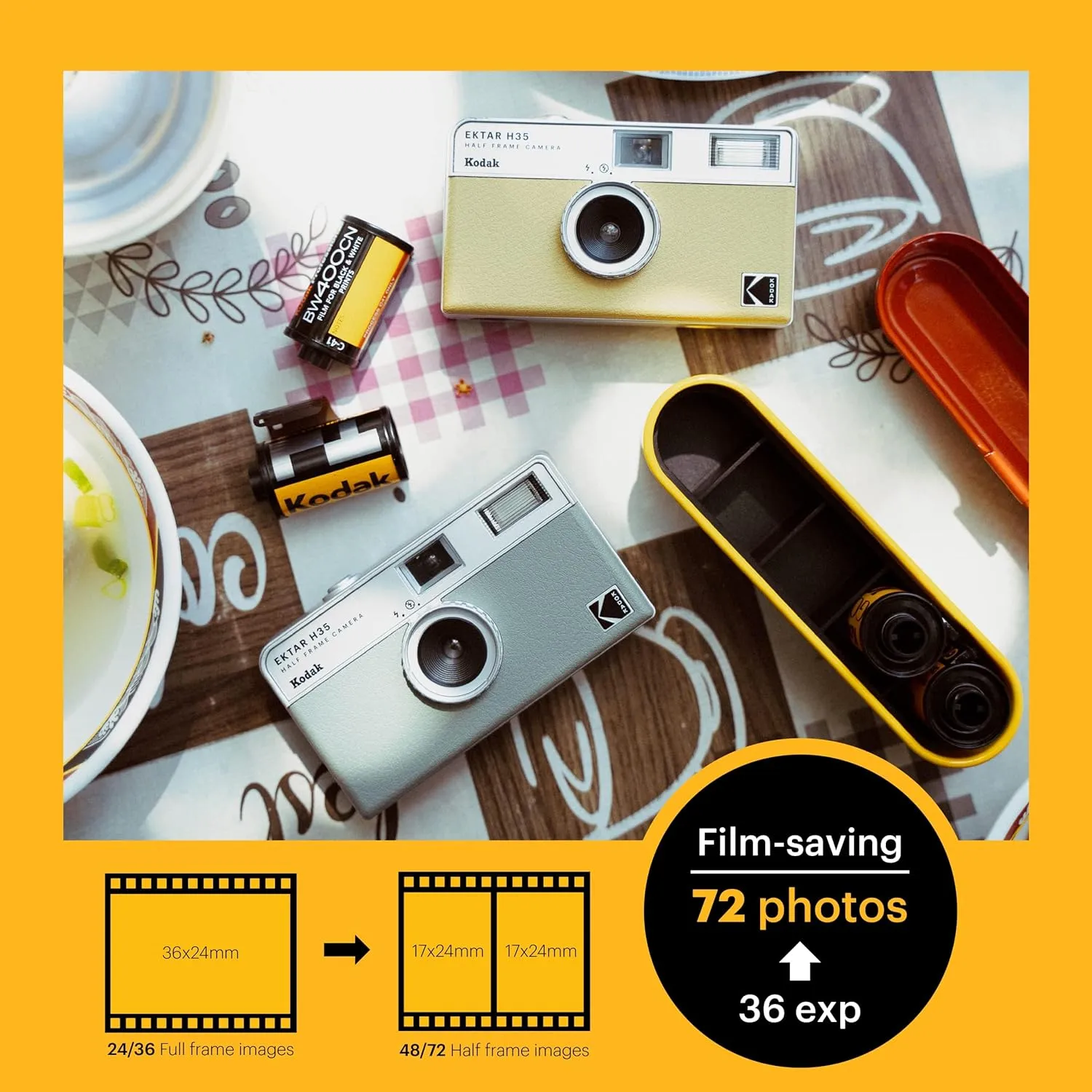 KODAK EKTAR H35 Half Frame Film Camera (Off-White, Single)