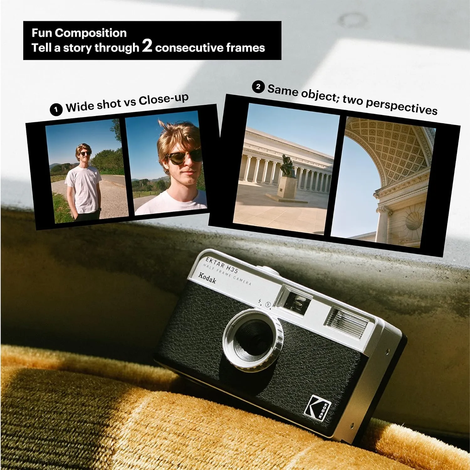 KODAK EKTAR H35 Half Frame Film Camera (Off-White, Single)