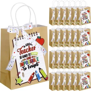 Kolldenn 24 Pcs Teacher Appreciation Gift Bags with Ribbon Thank You Teacher Kraft Paper Gift Bag 10.63'' x 8.27'' x 4.33'' with Handle for Graduation Retirement Appreciation Day End of School Year