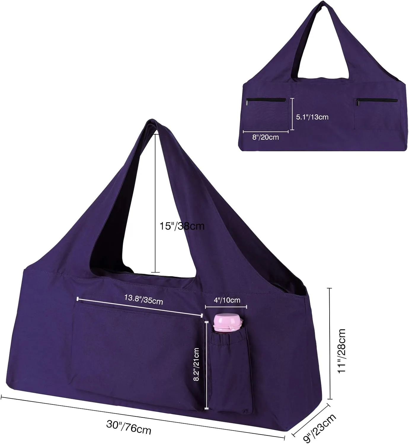 KUAK Extra Large Yoga Mat Bag with Zippered Top & 5 Pockets - Premium Canvas Tote with Yoga Mat Carrying Strap for Pilates, Gym, Fitness Block & Gear