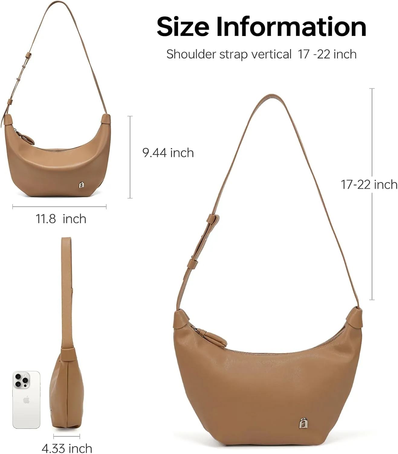LA FESTIN Crescent Shoulder Bag for Women Cute Hobo Tote Handbag Leather Purse with Adjustable Strap for Travel