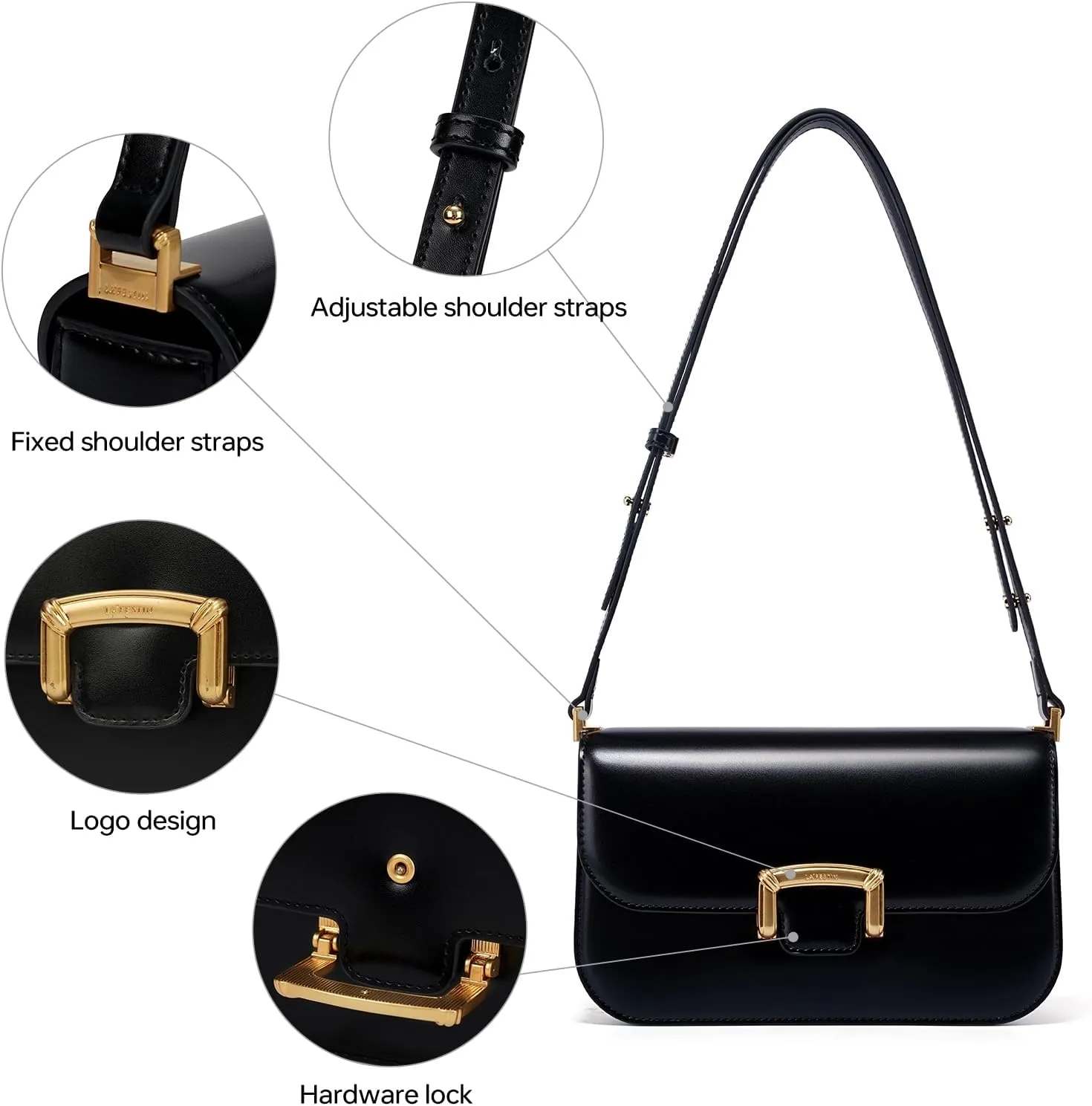 LA FESTIN Small Leather Shoulder Bag for Women - Designer Crossbody Handbag Satchel Purse with Strap for Everyday Use