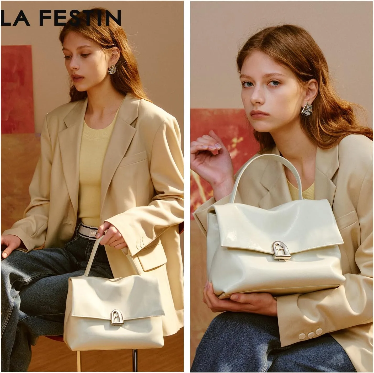 LA'FESTIN Leather Top-handle Satchel For Women: Soft Leather Crossbody Bag with Adjustable Strap, Casual Handbag for Women