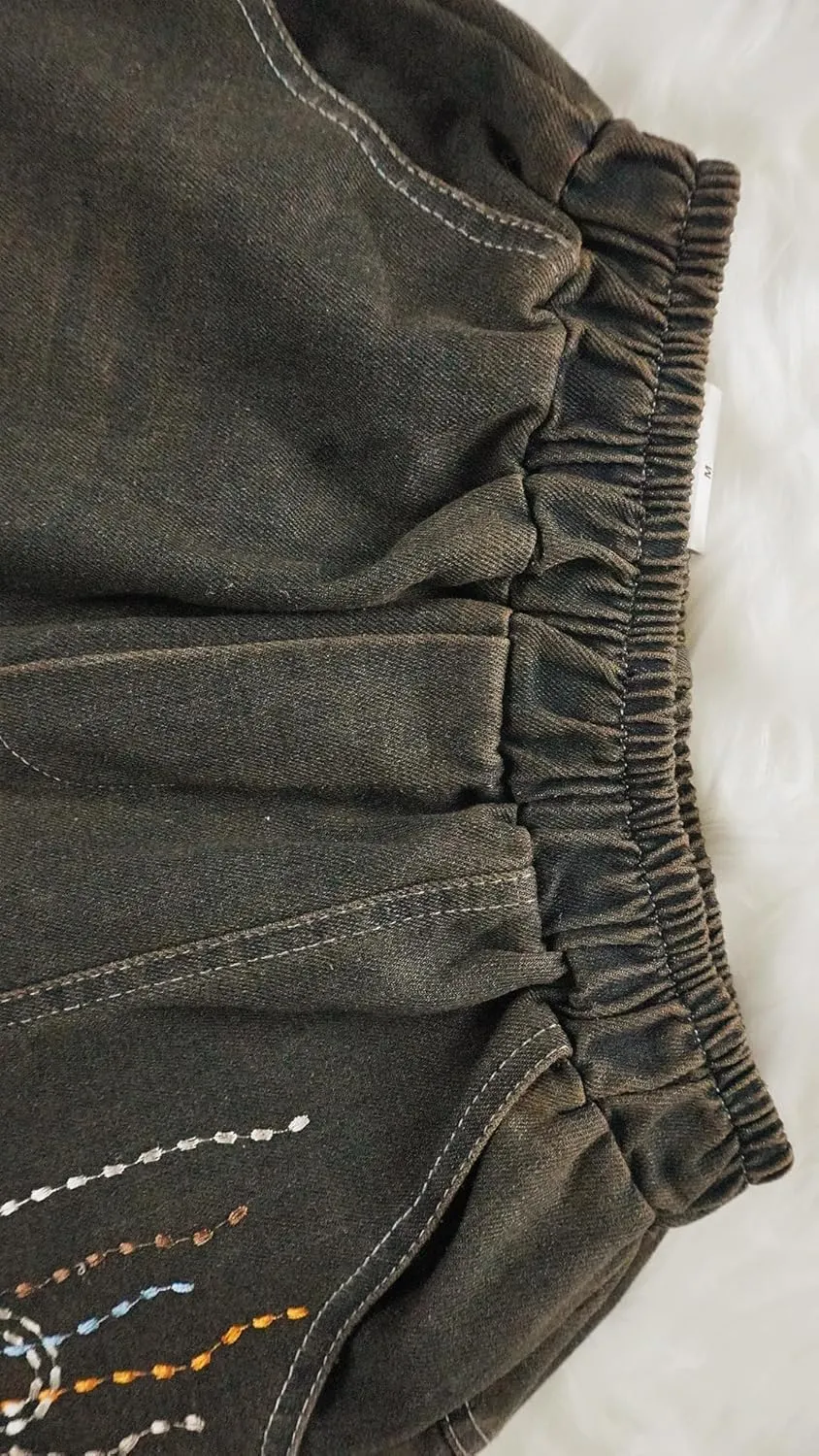 LAI MENG FIVE CATS Women Casual Jeans Denim Loose Pants Elastic Waist with Pocket