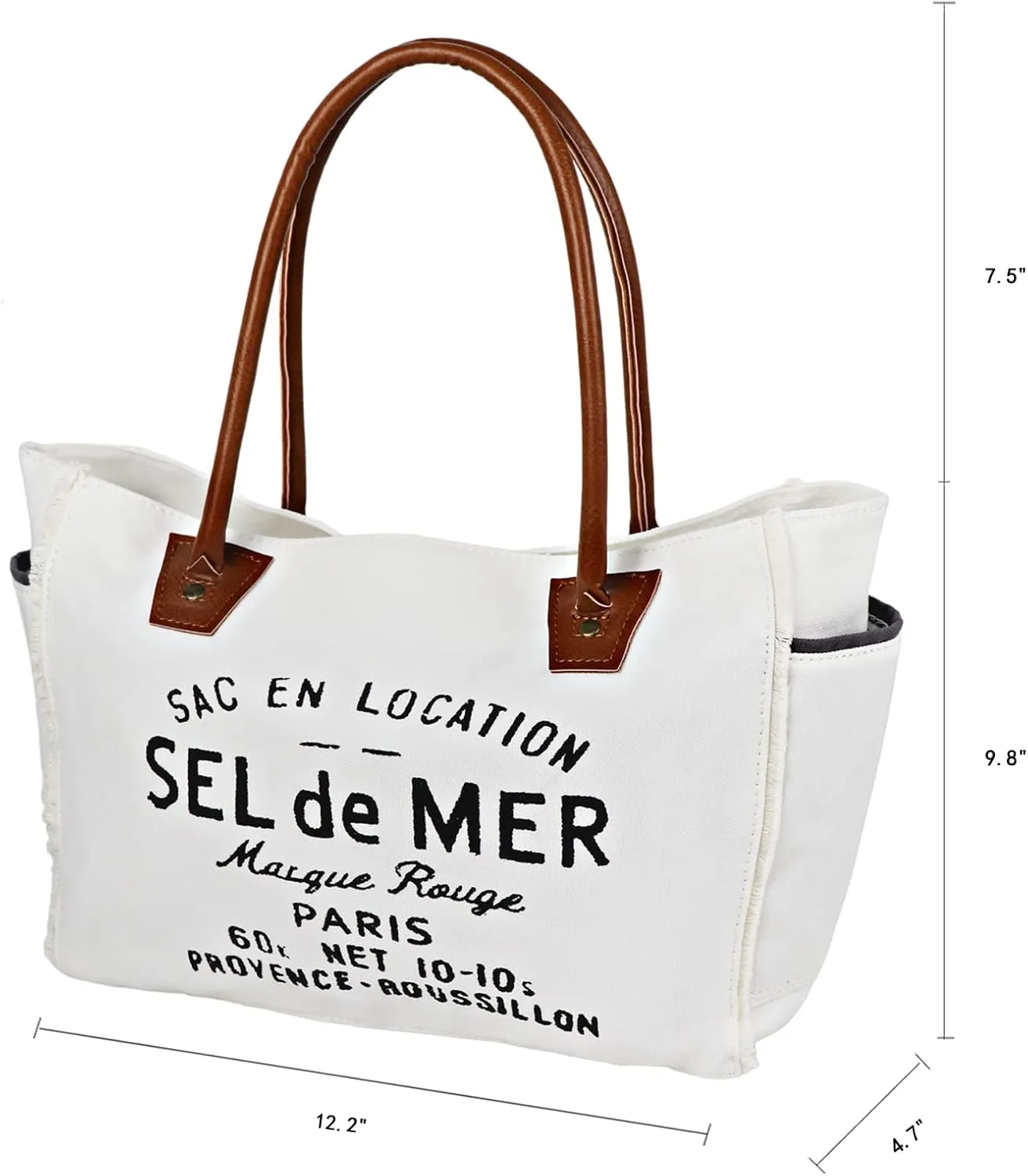 Lamyba Sel De Mer Canvas HandBag Upcycled Canvas Vegan Leather Tote Bag,Small White