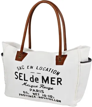 Lamyba Sel De Mer Canvas HandBag Upcycled Canvas Vegan Leather Tote Bag,Small White
