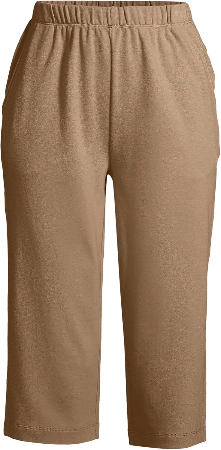 Lands' End Women's Sport Knit High Rise Elastic Waist Capri Pants