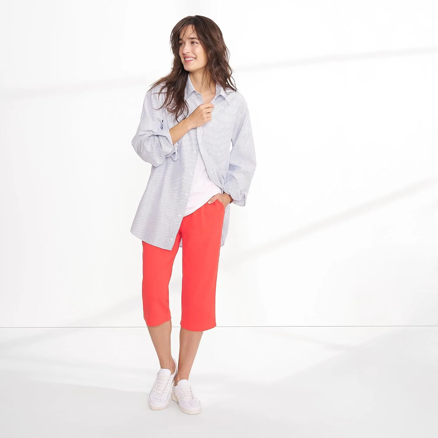 Lands' End Women's Sport Knit High Rise Elastic Waist Capri Pants