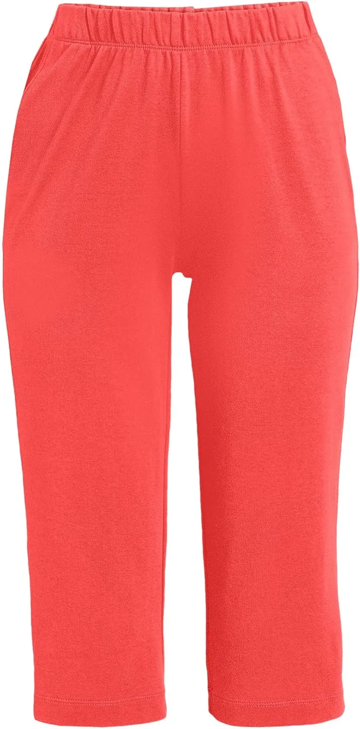 Lands' End Women's Sport Knit High Rise Elastic Waist Capri Pants