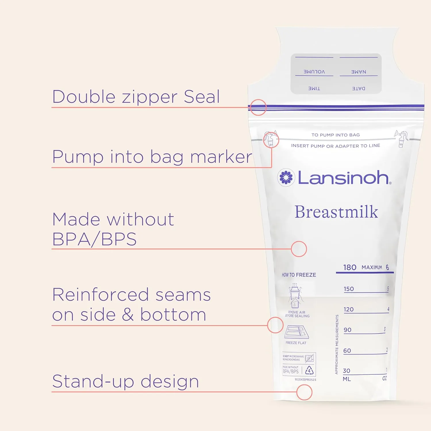 Lansinoh Breastmilk Storage Bags, 200 Count (2 Packs of 100 Bags) Milk Freezer Bags for Long Term Breastfeeding Storage, Pump Directly into Bags, Nursing Essentials