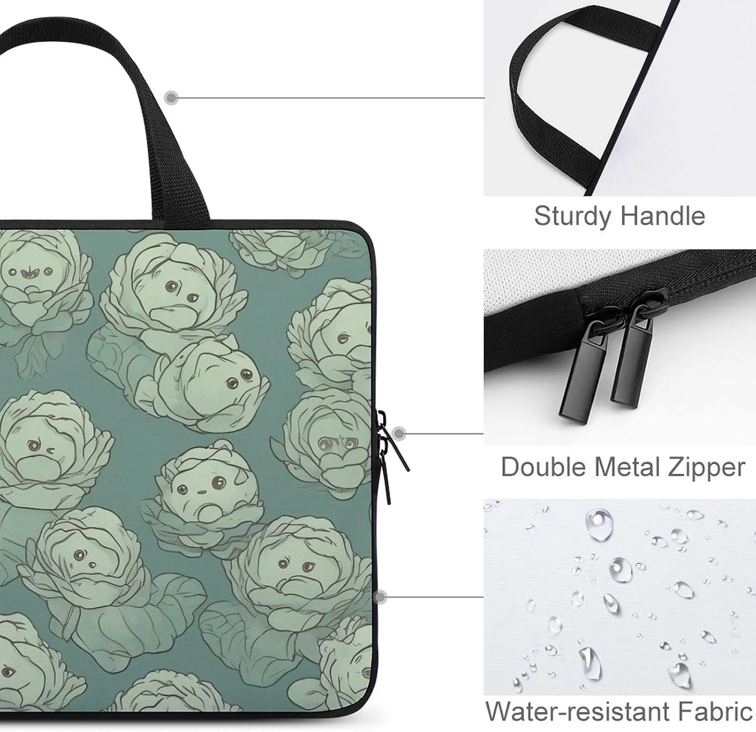Laptop Bag Cabbage Pattern Computer Bag Laptop Sleeves Casual Briefcase for Women Men Universal 10-17 Inch