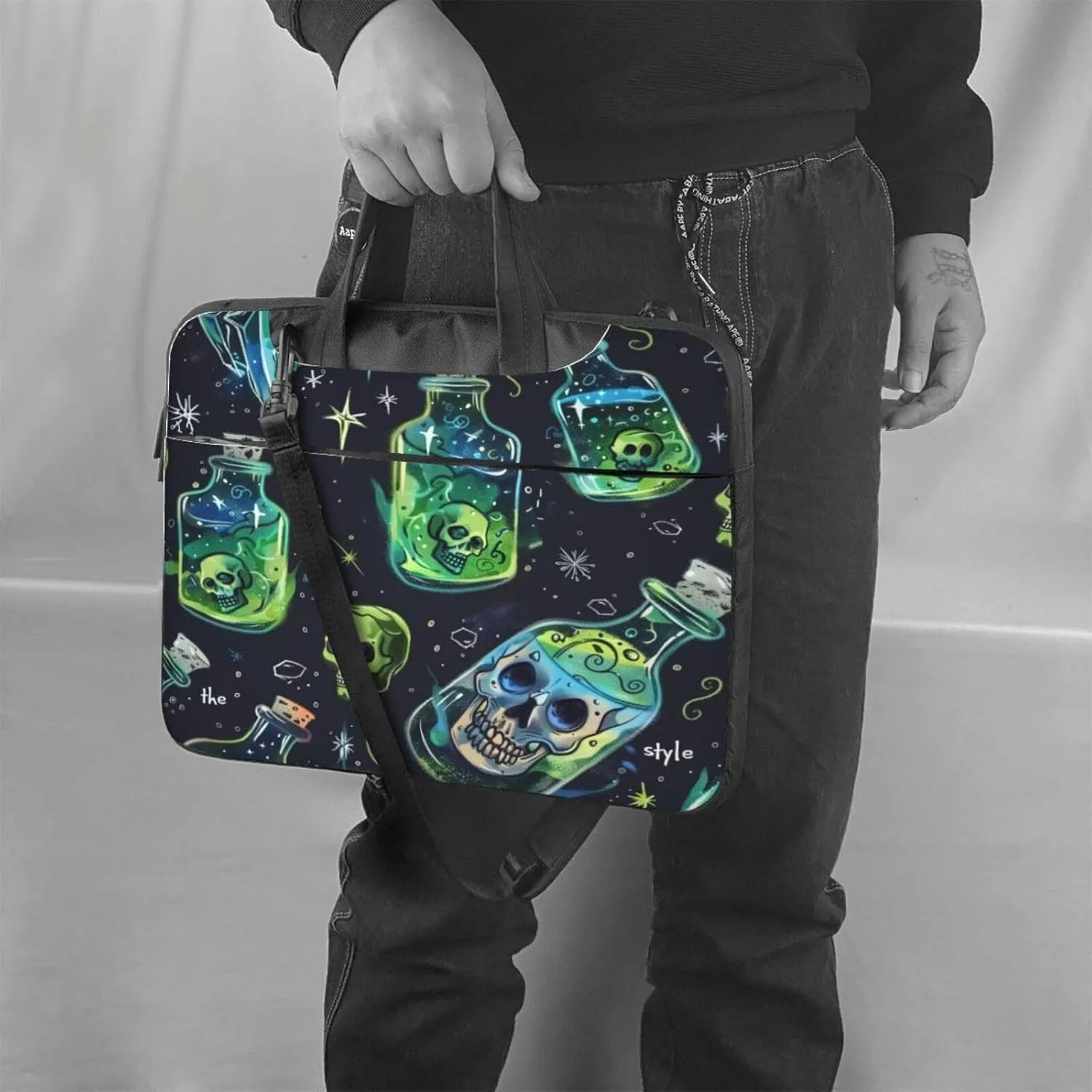 Laptop Bag Floral Flowers Skull Laptop Tote Bag Women Men Laptop Sleeve Case Lightweight Computer Bag