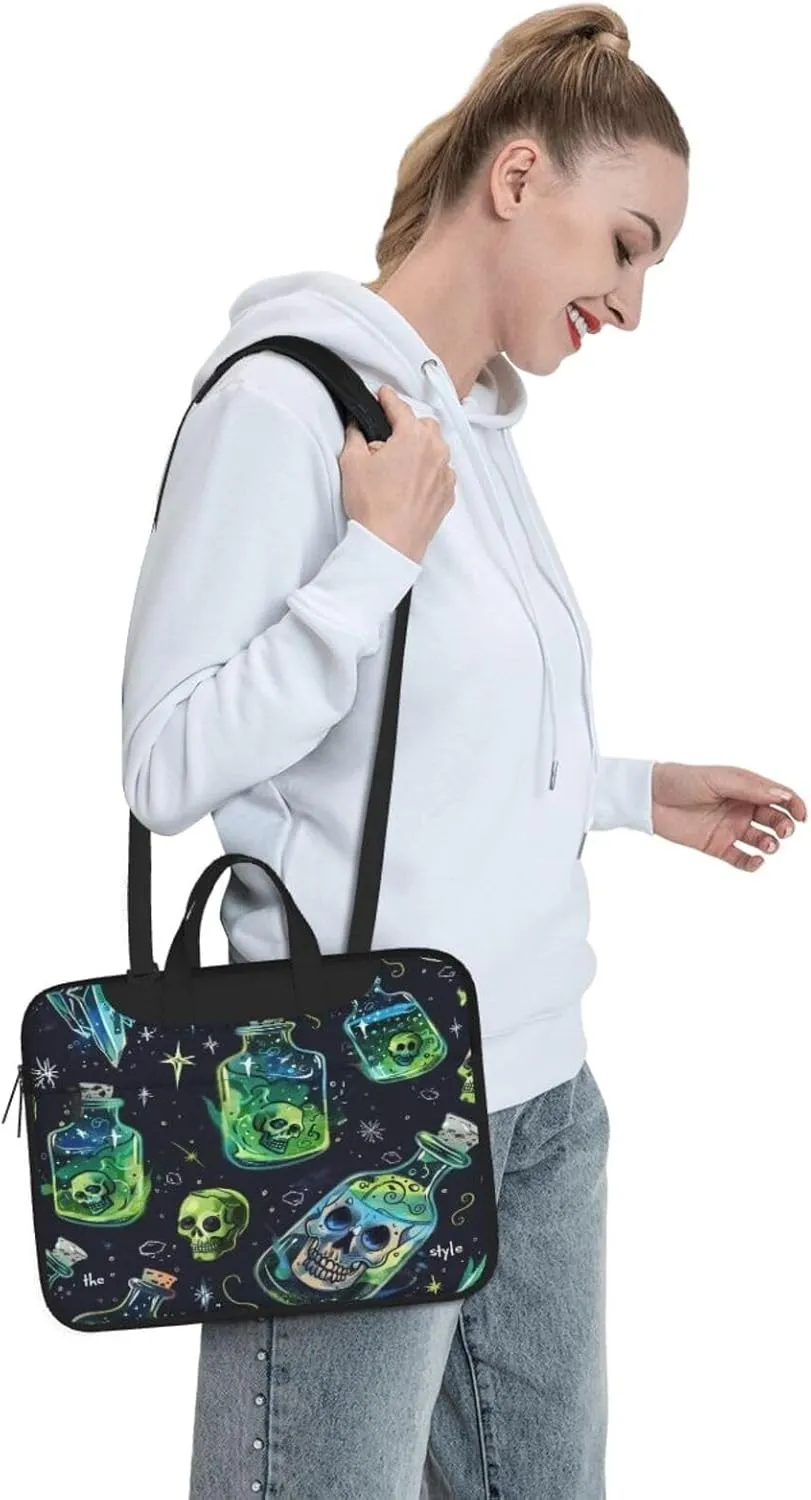 Laptop Bag Floral Flowers Skull Laptop Tote Bag Women Men Laptop Sleeve Case Lightweight Computer Bag