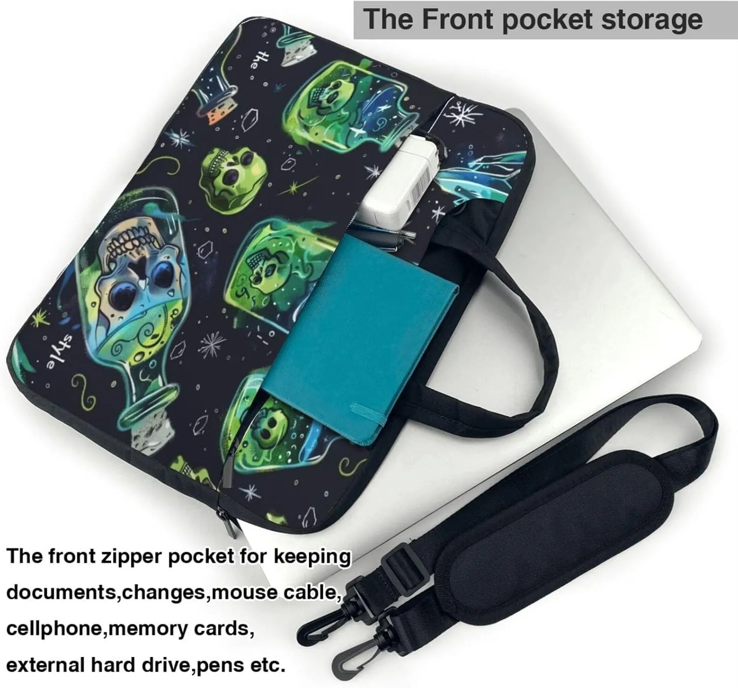 Laptop Bag Floral Flowers Skull Laptop Tote Bag Women Men Laptop Sleeve Case Lightweight Computer Bag