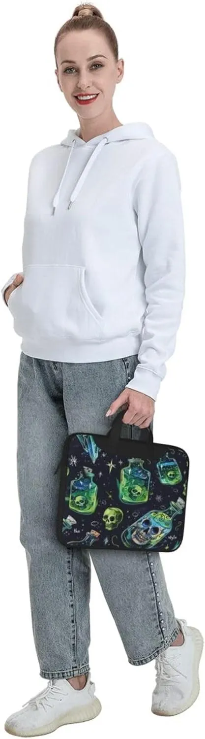 Laptop Bag Floral Flowers Skull Laptop Tote Bag Women Men Laptop Sleeve Case Lightweight Computer Bag