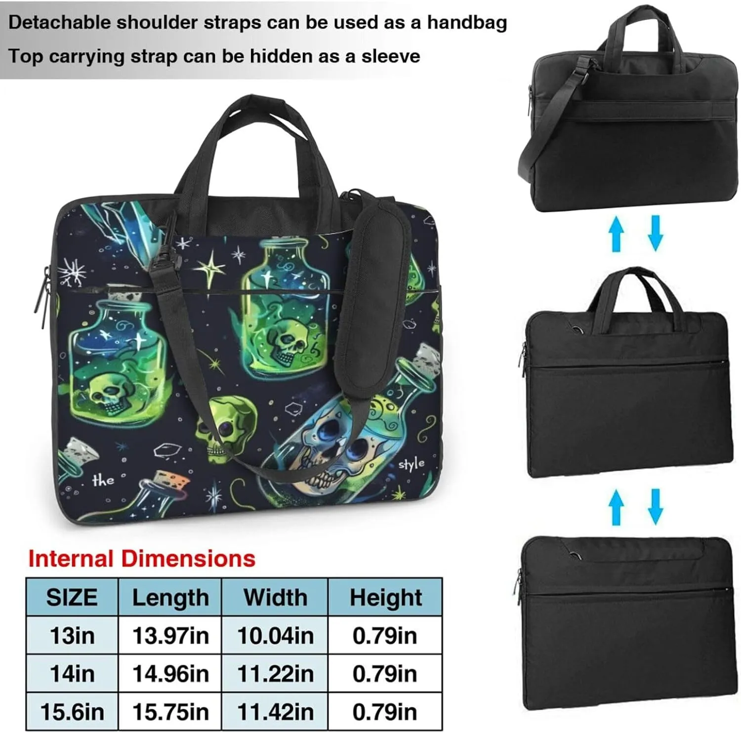 Laptop Bag Floral Flowers Skull Laptop Tote Bag Women Men Laptop Sleeve Case Lightweight Computer Bag
