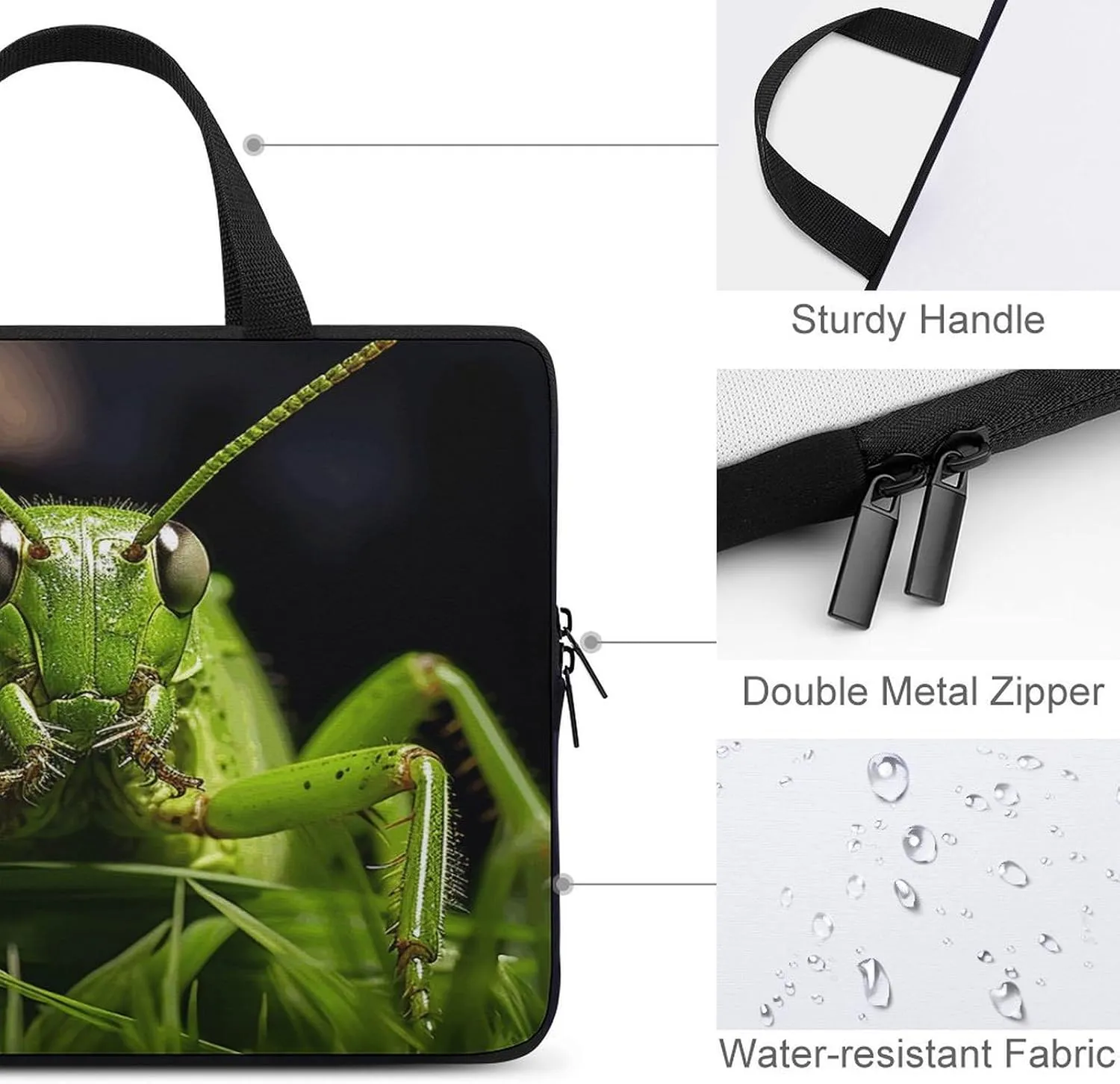 Laptop Bag Ultrathin Grasshopper on Grass Printing Laptop Carrying Case Portability Messenger Bags For Work Travel