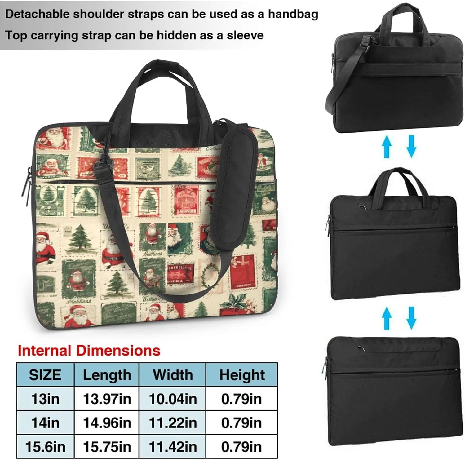 Laptop Bag Vintage Christmas Postal Pattern Santa Claus Laptop Tote Bag Women Men Laptop Sleeve Case Computer Bag