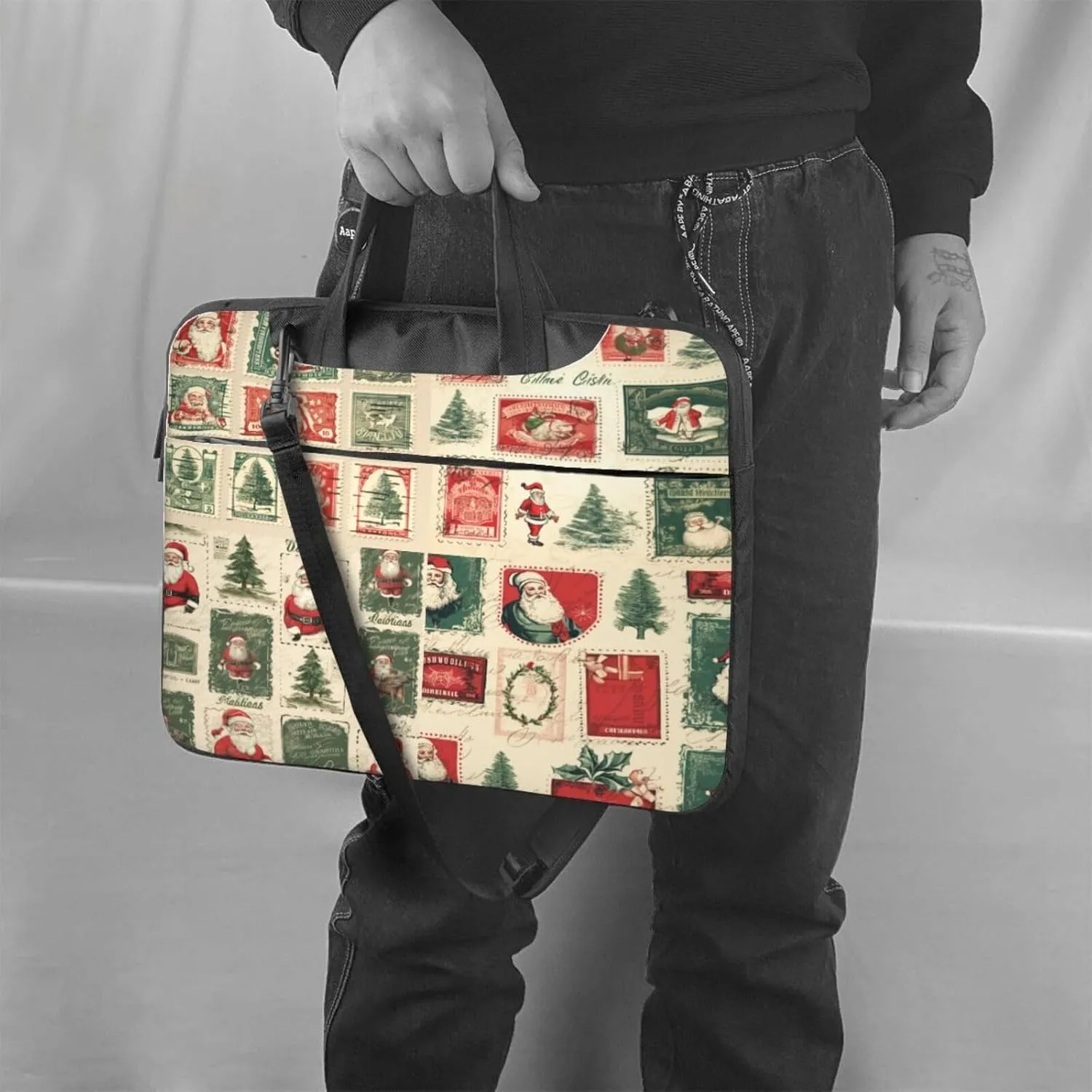 Laptop Bag Vintage Christmas Postal Pattern Santa Claus Laptop Tote Bag Women Men Laptop Sleeve Case Computer Bag