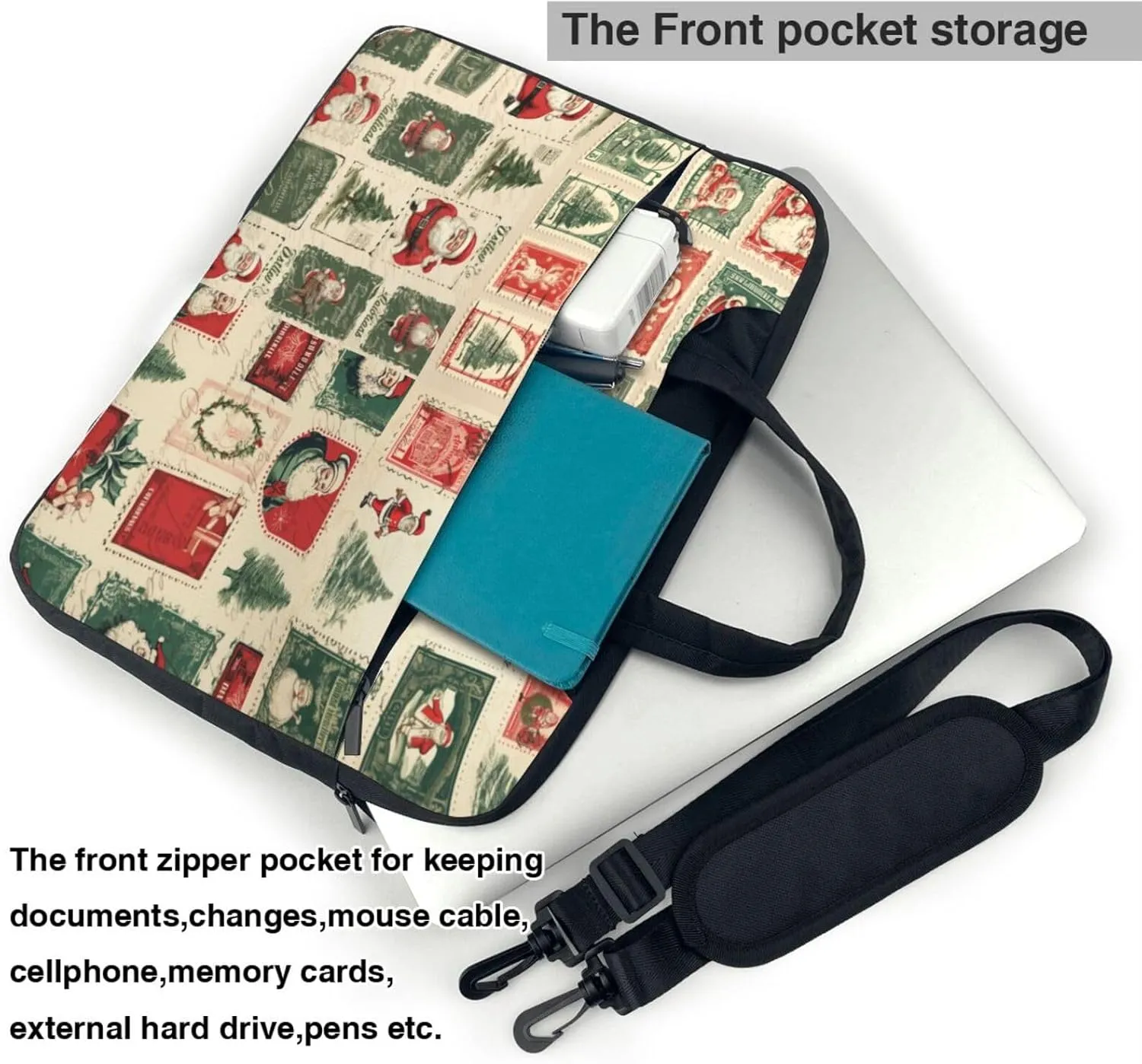 Laptop Bag Vintage Christmas Postal Pattern Santa Claus Laptop Tote Bag Women Men Laptop Sleeve Case Computer Bag