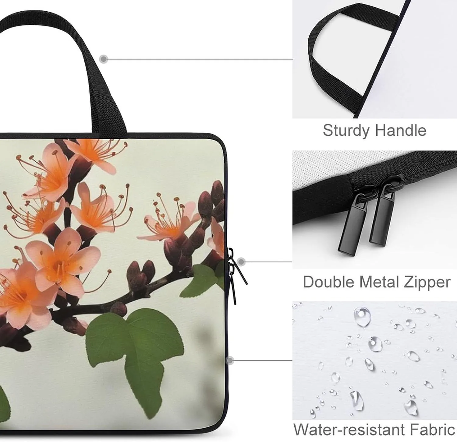 Laptop Sleeve with Handle Floral Temperate Zone Plant Laptop Sleeve Bag Ultra-Thin Computer Bag Cover for 12-17 Inch