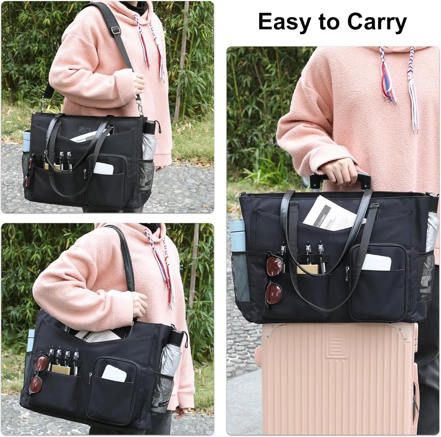 Laptop Tote Bag for Women 17 Inch Teacher Work Bag with Compartment Large Computer Bags Waterproof Nylon Office Laptop Work Briefcase Handbag Business Shoulder Bags