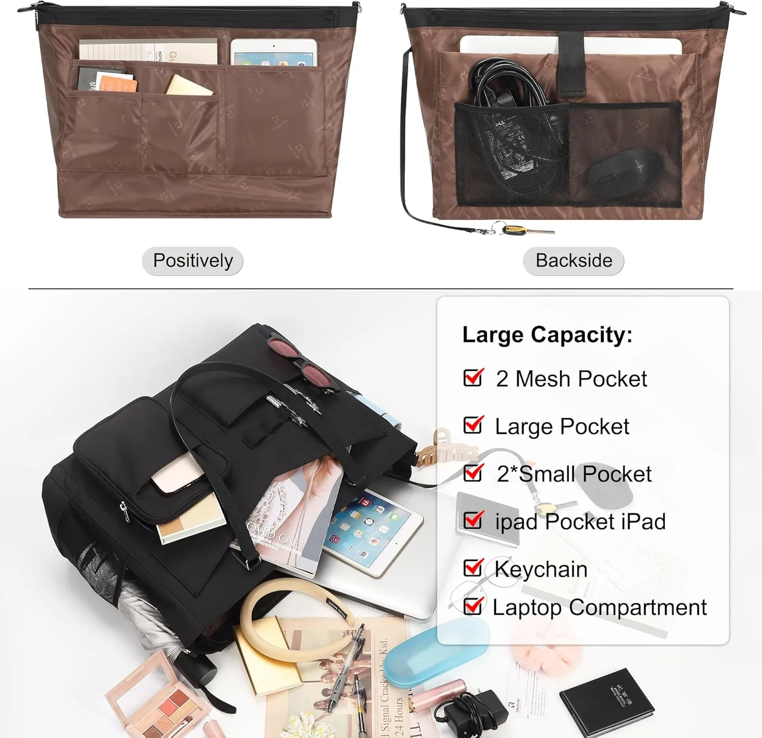 Laptop Tote Bag for Women 17 Inch Teacher Work Bag with Compartment Large Computer Bags Waterproof Nylon Office Laptop Work Briefcase Handbag Business Shoulder Bags