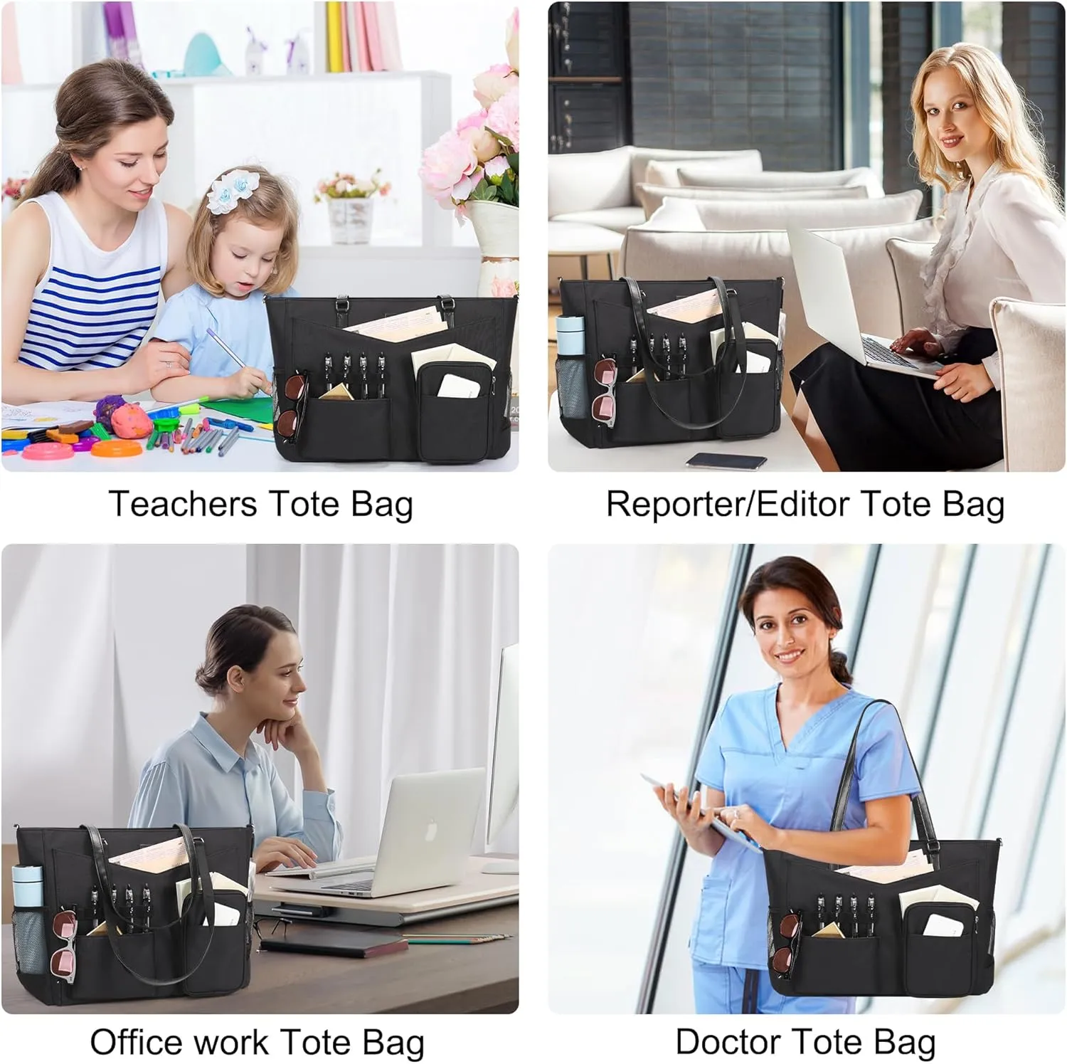 Laptop Tote Bag for Women 17 Inch Teacher Work Bag with Compartment Large Computer Bags Waterproof Nylon Office Laptop Work Briefcase Handbag Business Shoulder Bags