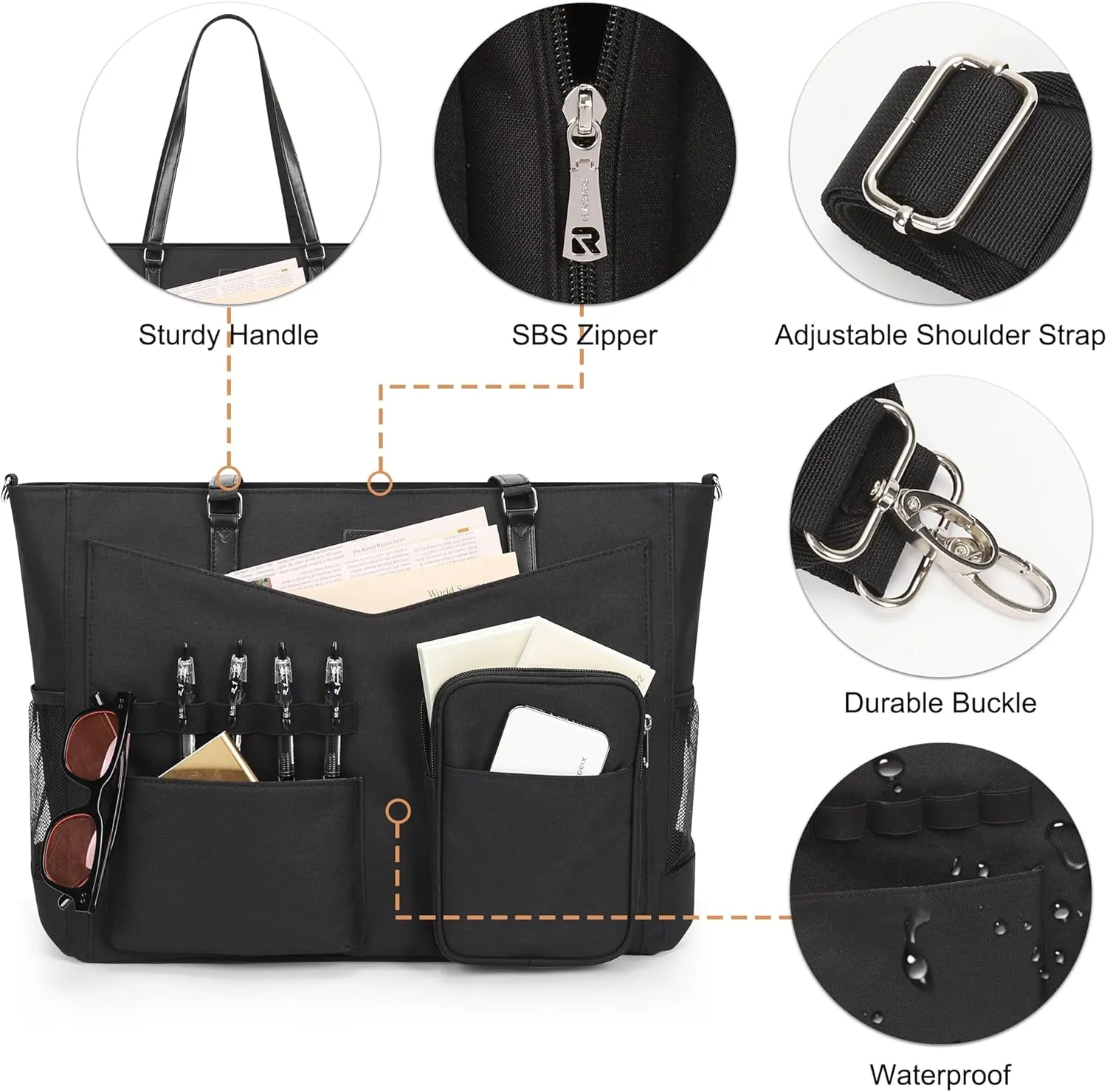 Laptop Tote Bag for Women 17 Inch Teacher Work Bag with Compartment Large Computer Bags Waterproof Nylon Office Laptop Work Briefcase Handbag Business Shoulder Bags