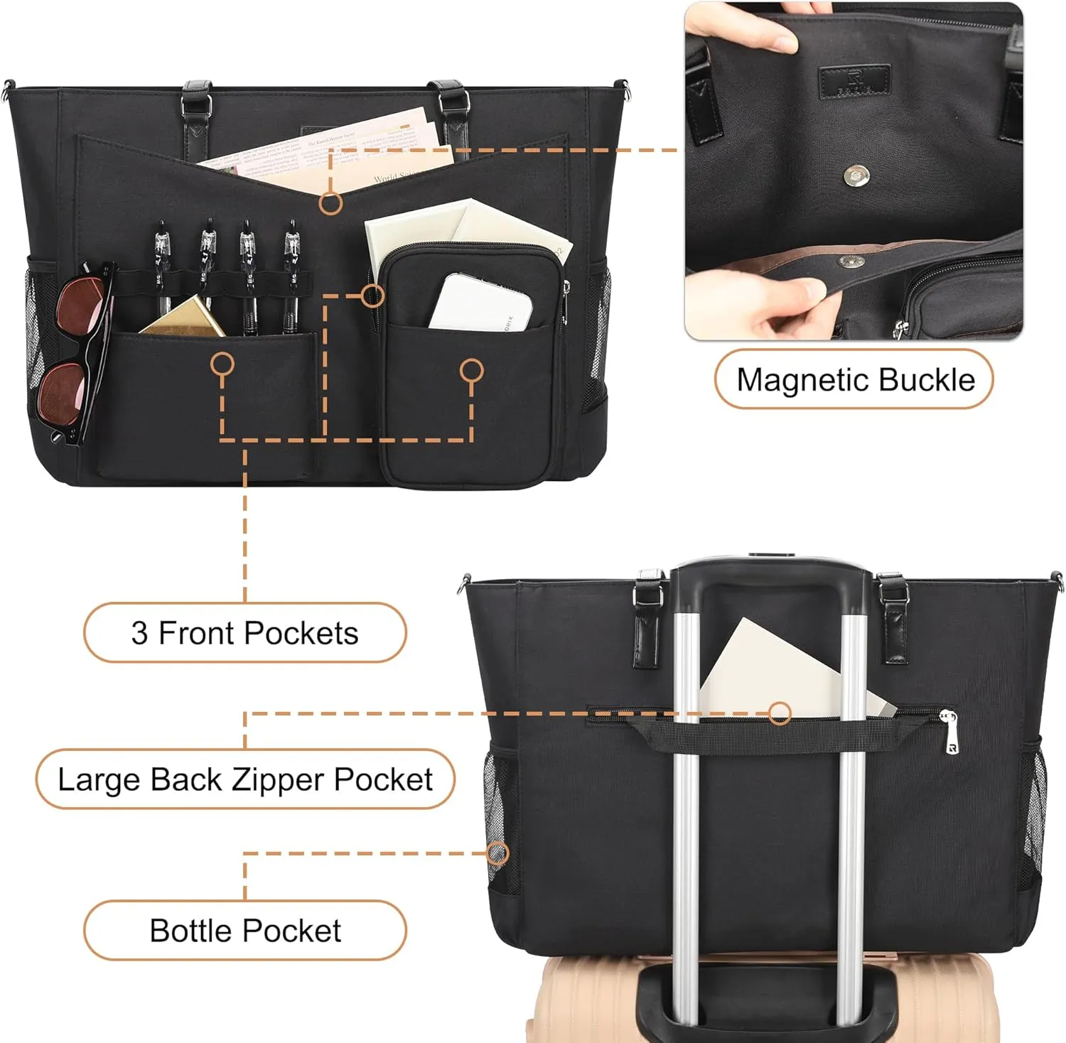 Laptop Tote Bag for Women 17 Inch Teacher Work Bag with Compartment Large Computer Bags Waterproof Nylon Office Laptop Work Briefcase Handbag Business Shoulder Bags