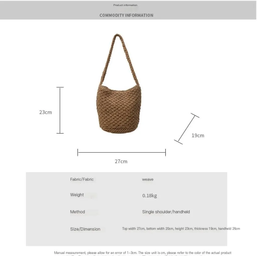 Large capacity Bag Simple and Casual Straw Handbag: Enjoy a Carefree Life Ladies shoulder Bag(Brown)