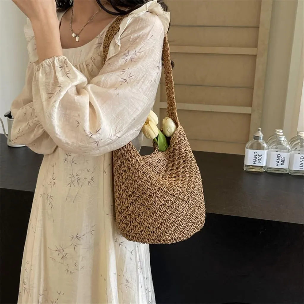 Large capacity Bag Simple and Casual Straw Handbag: Enjoy a Carefree Life Ladies shoulder Bag(Brown)