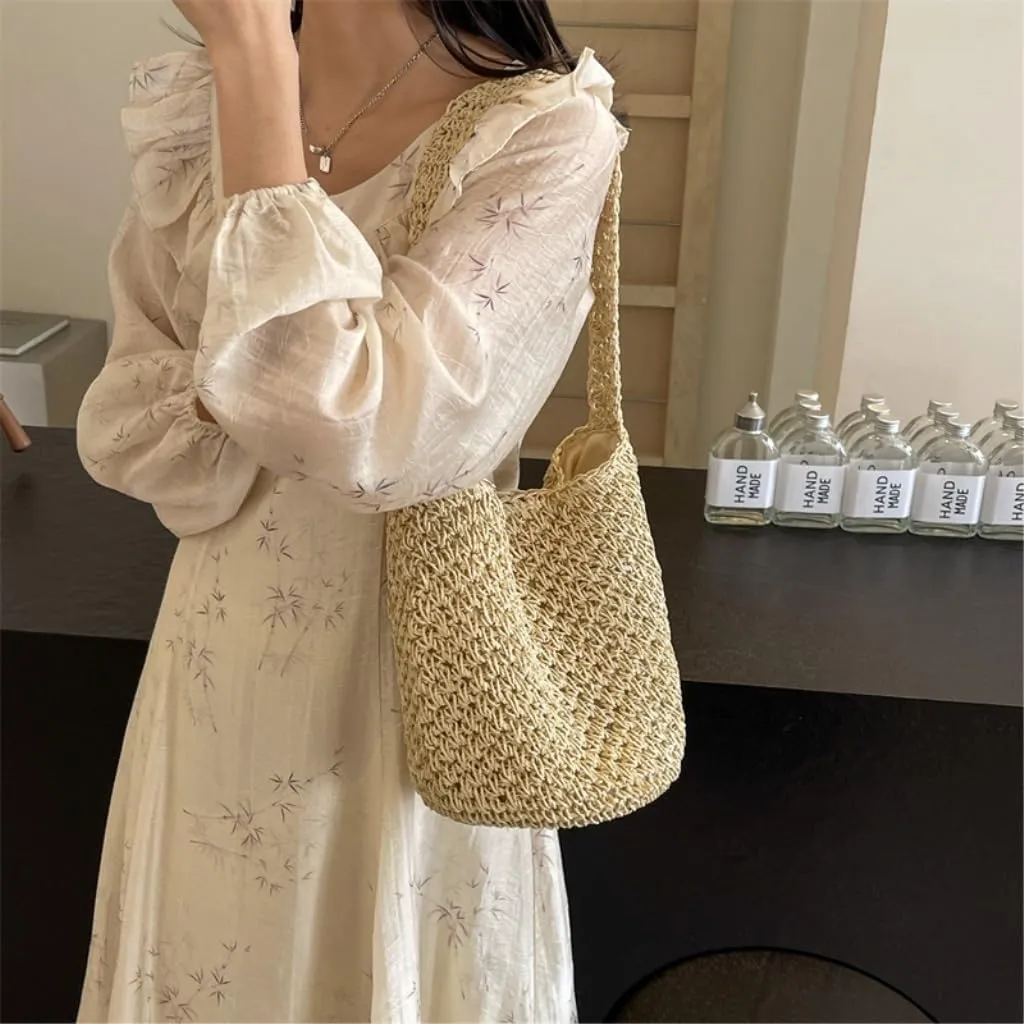 Large capacity Bag Simple and Casual Straw Handbag: Enjoy a Carefree Life Ladies shoulder Bag(Brown)