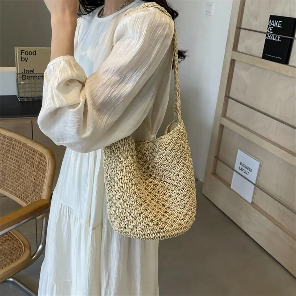Large capacity Bag Simple and Casual Straw Handbag: Enjoy a Carefree Life Ladies shoulder Bag(Brown)