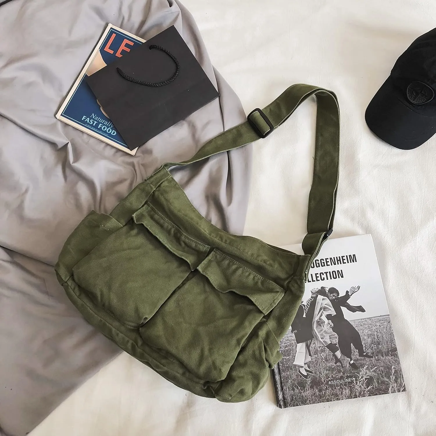Large Capacity Canvas Hobo Bags for Women & Men, Shoulder Crossbody Bags, Tote Messenger Handbag for Work, Shopping, Travel…