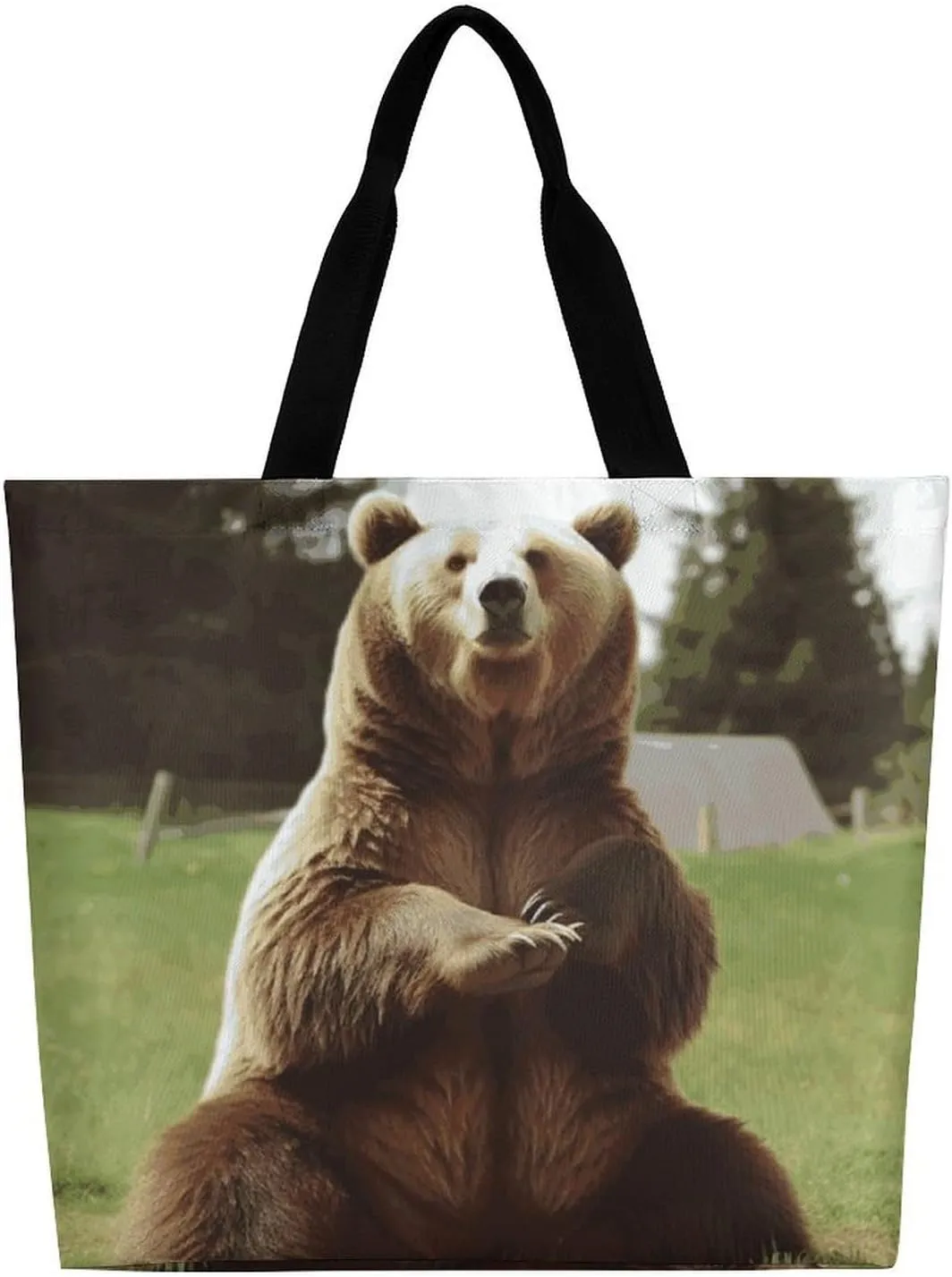 Large Capacity Shopping Bag French Bulldog Puppy with Camera Canvas Grocery Bags Foldable Tote Bag